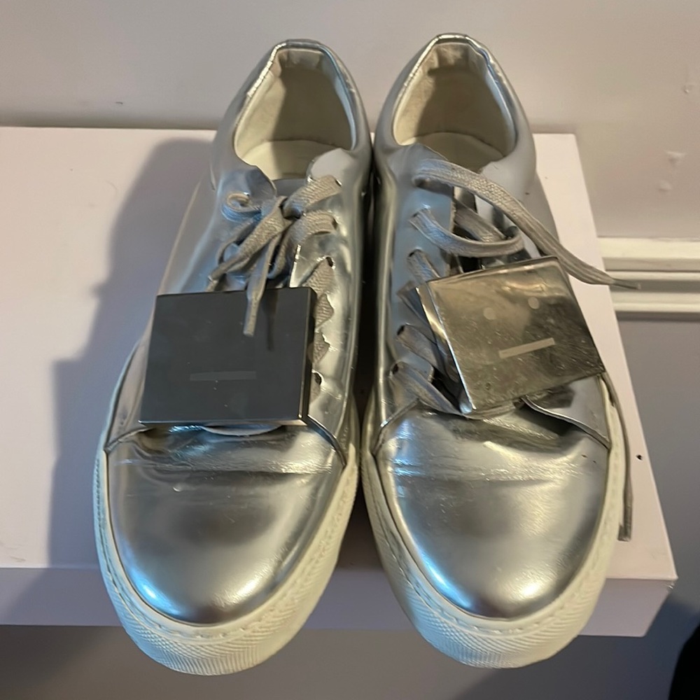 ACNE silver leather platform shoes size 38/EU-7.5/US